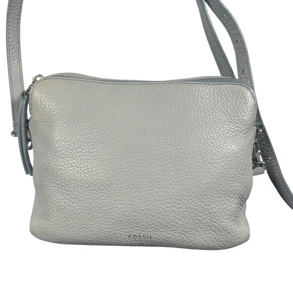 Fossil Small Pebbled Leather Crossbody Bag - Light Gray - Picture 1 of 12
